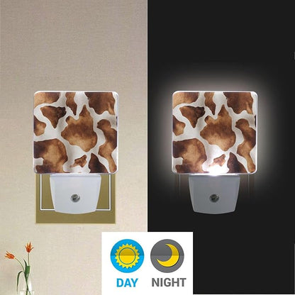 Pigsaly Led Night Light Animals Brown Cow Skin Night Light Plug in Wall Lamp Smart Dusk to Dawn Sensor Nightlight Led Lamp Energy Saving Lights Gift for Kids Room Bedroom Bathroom Hallway
