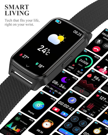 ChronArk Fitness Tracker Watch for Women Men, Step Counter Compatible with iPhone Android, IP68 Waterproof Activity Tracker with Sleep Monitor, 110+ Sports Pedometer (Minimalist, ObsidianBlack, 1.57)