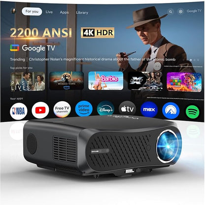 4K HDR10+ Google TV Projector for Home Theater 2200 ANSI Smart Daytime Projector with DD+ 2×30W Speakers, AI Cooling Fan , HDMI eARC, WiFi 6, Bluetooth 5.4 for Movies, Gaming, Daylight Viewing
