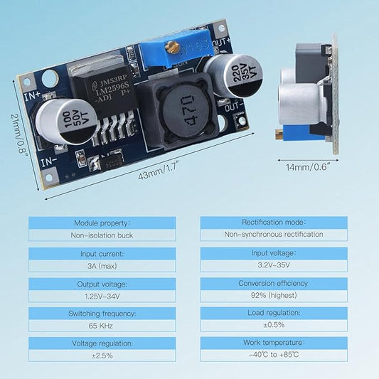 KERWINN 5PCS LM2596 DC-DC Buck Converter Step Down Module, 3.0-40V to 1.5-35V Adjustable Voltage Regulator Power Supply