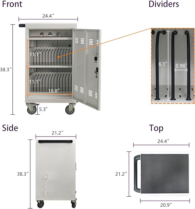 32 Device Mobile Charging Station for Laptops/Tablets/iPads/Chromebooks,32 Bay Lockable Charging Cabinet with Cable Management & Power Strip Included, Laptop & Tablet Storage Carts,Easy Assembly