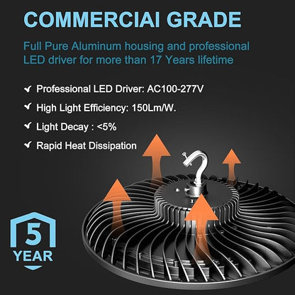 Lightdot Smart 200W LED High Bay Light for Warehouse 5000K 30000LM UFO LED Lights with Control(Supports Normal Mode & Motion Mode), ETL Listed AC100-277V 6Yrs Warranty -6Pack