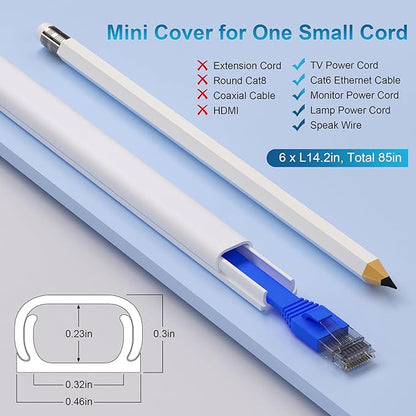 ZhiYo 85in Cord Covers for Wires on Wall, 1 Mini Cord Hider Wall, Self-Adhesive Wire Covers for Cords, Paintable TV Cable Hider Cable Management Kit, 6X L14.2in, W0.46in H0.3in, CMR05 White