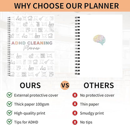 ADHD Cleaning Planner‌, Cleaning Plan Schedule and Checklist‌ for Adults and Teens, Adhd Cleaning and Organizing Planner, Daily Weekly Monthly Checklist for Home, Reusable ‌DIY Household Cleaning Planner‌