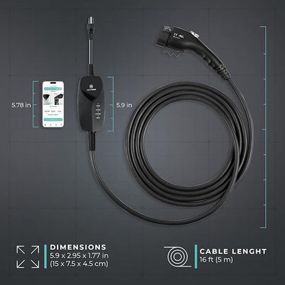 Lectron Portable Level 1 J1772 EV Charger with Wi-Fi/App Control - 12 Amp, 120V Portable Charger with NEMA 5-15 Plug, 16ft Charging Cable - for J1772 Electric Vehicles ONLY