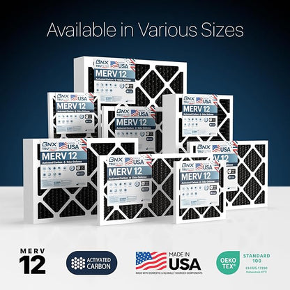 BNX TruFilter 14x30x1 MERV 12 Odor Defense (4-Pack) AC Furnace Air Filter with Activated Carbon - MADE IN USA - Pleated Air Conditioner HVAC AC Furnace Filters - Removes Odor, Mold, Bacteria, Smoke