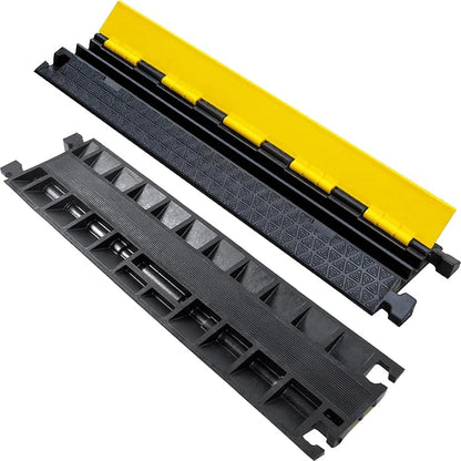 OranLite Heavy-Duty Rubber Cable Protector Ramp, Floor Cable Wire Cord Cover Speed Bumps 22000 Lbs Load Capacity, Driveway Hose Cable Ramp Protective Cover for Indoor Outdoor (Small 2-Channel x 4Pcs)