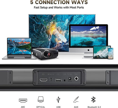 Fansbe Direct Sound Bar Speakers Bluetooth Wireless, TV Speakers Sound Bar Subwoofer, Home Theater Surround Sound Bar HDMI(ARC) Optical AUX USB 2.1ch Home Audio Sound System TV PC Wall Mount, Black