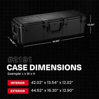 Condition 1 45" Long Hard Shell Carrying Case Model 2191 with Wheels, Waterproof, Protective, Storage for Music Equipment, Camera, Travel Case, Made in USA, 44.52"x16.30"x12.90" Black