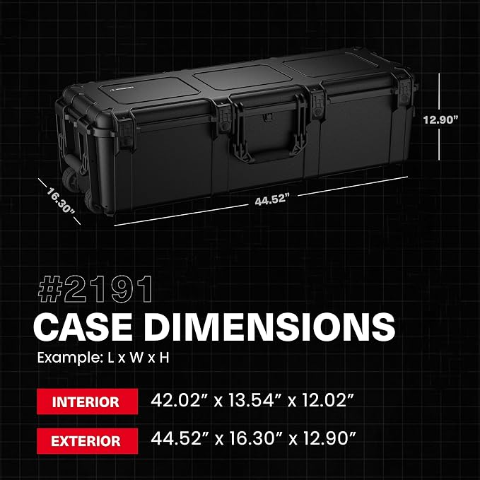 Condition 1 45" Long Hard Shell Carrying Case Model 2191 with Wheels, Waterproof, Protective, Storage for Music Equipment, Camera, Travel Case, Made in USA, 44.52"x16.30"x12.90" Black