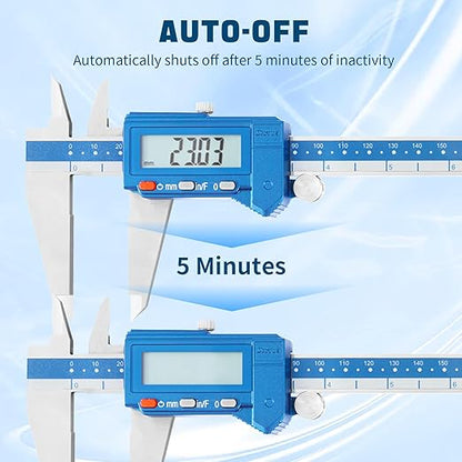Dasqua Digital Caliper 12", IP54 Stainless Steel Water Resistant Caliper with Large LCD Display and Storage Case, Easy Switch Between Inch/Metric/Fraction, Accuracy 0.001'', Precision Measuring Tool