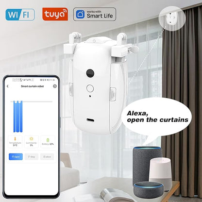 Smart Automatic Curtain Opener - Remote Controled by App/Timer/Voice,Upgraded High-Performance Motor, Automatic Light Sensor, Add Gateways,For Google Alexa,No Remote (Only for T/U track)