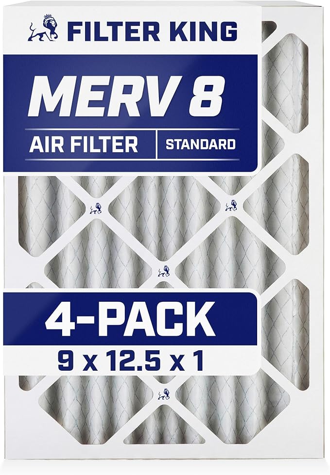 Filter King 9x12.5x1 Air Filter | 4-PACK | MERV 8 HVAC Pleated A/C Furnace Filters | MADE IN USA | Actual Size: 9 x 12.5 x .75"