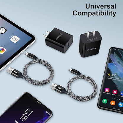 USB Type C Charger Fast Charge Dual USB Wall Plug Charging Blocks Android C Charger Cable Cord for Samsung Galaxy S24 S23 S22 S21 Ultra Plus S20 FE S10 S9 Note 20 10 A10e A01 A11 A12 A21 A20 A31 A42