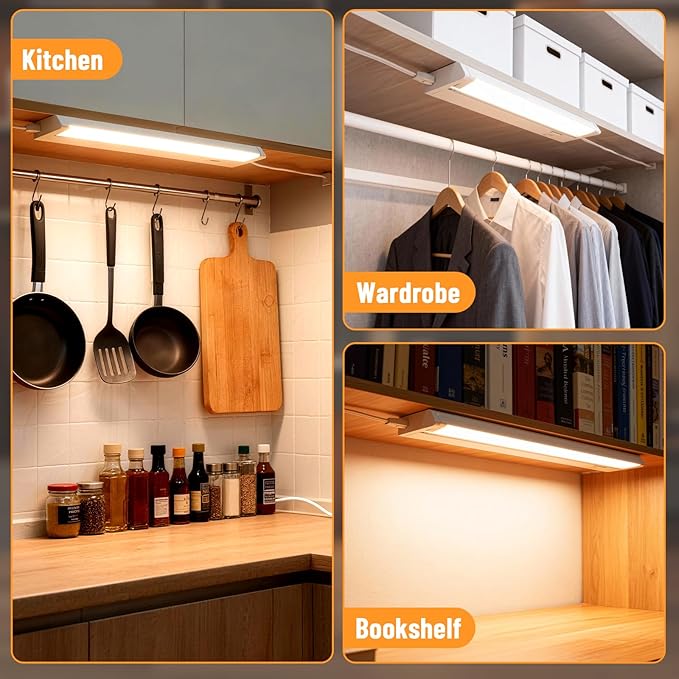 24" 6Pack Hardwired Under Cabinet LED Light Plug in, 16W 1200LM, 3CCT (3000K/4000K/5000K), Rotatable 45°, Connect Up to 10 Fixtures, Under Counter Lights Linkable for Kitchens and Offices,YT-4208-22-6