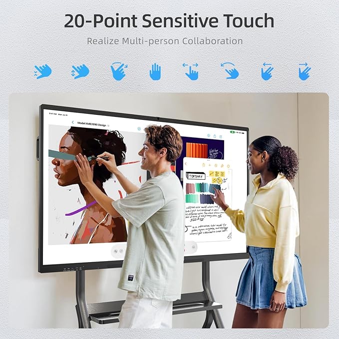 QIXZOCV 65" Smart Board, Interactive Whiteboard, 4K Electronic Board, UHD Touchscreen, Android 13, 8+128G, All in One Smartboard for Classroom Office Home (Wall Mount Included)