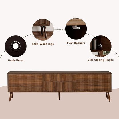 Merax Mid Century 70" TV Stand, Modern Entertainment Center for TVs up to 80", Media Console with Storage, 2 Cabinets & 2 Drawers for Living Room, Office