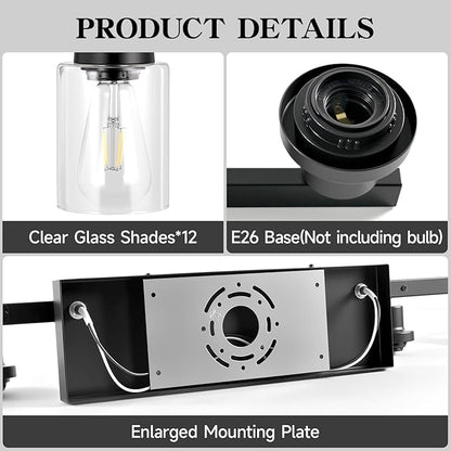 DIKAIDA 12 Light Bathroom Light Fixtures, Black Bathroom Lighting Fixtures Over Mirror Matte Black Modern Vanity Lights Wall Lighting for Mirror Bedroom, Living Room (78.7inch)