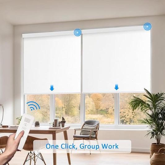 COOLWINDS Motorized Blinds with Remote Cordless Automatic Motorized Shades Custom Blinds for Windows Smart Curtains Compatible with Alexa Google Home(Blackout Ivory White,W43 x H72in)
