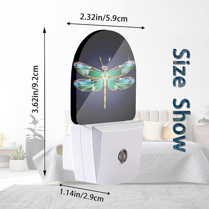 Axxitude Green Dragonfly Night Lights Plug into Wall for Girls Boys Room,Night Light LED Lamp Dusk to Dawn Sensor Round Lamp for Bedroom Bathroom Hallway Home Wall Decor Nightlight