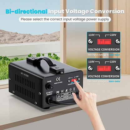 500W Voltage Converter Transformer(110V to 220V or 220V to 110V) Step Up/Down Converter 110/120 Volt - 220/240 Volt w/US Power Cord,Circuit Breaker Protection, LCD Screen Display, Manual Setting