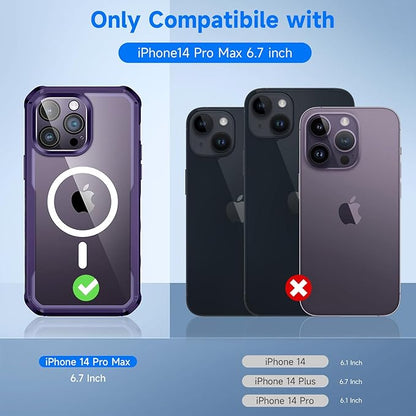 seacosmo for iPhone 14 Pro Max Case, Full Body Bumper with Built-in 9H Tempered Glass Privacy Screen Protector and Camera Lens Protector, Compatible with MagSafe, Shockproof Phone Cover, 6.7", Purple