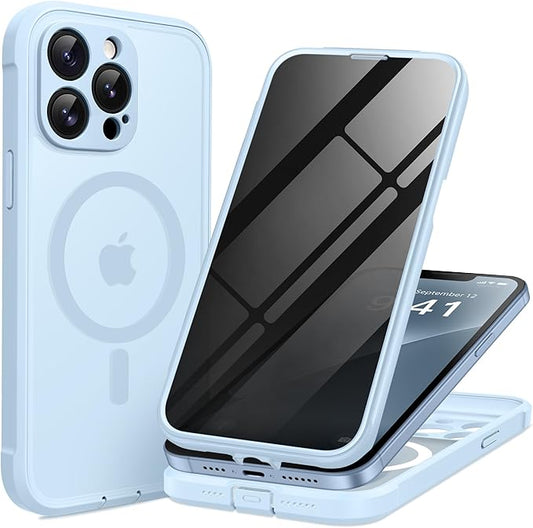 BERFY Magnetic for iPhone 13 Pro Max Case, Compatible with MagSafe, Built-in Privacy Screen Protector and Upgraded Camera Protection, Anti-Spy Full Body Shockproof Phone Case for 13 Pro Max 6.7", Blue