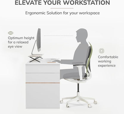 Anji Mountain Monitor Stand - Desktop Organizer & Laptop Riser, Ergonomic Monitor Riser, Space-Saving Monitor Stand for Desk, Durable Construction, Easy Assembly, Ideal for Home & Office,White Wash