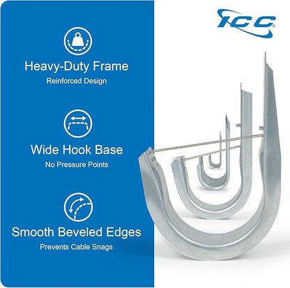 ICC 1-5/16"-Inch Wall Mount J-Hook – 25-Pack, Cable Support Hooks Without Retainer Clips, Galvanized Steel with Zinc Finish – for Structured Cabling and Cable Management