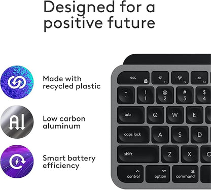 Logitech MX Keys S for Mac, Wireless Keyboard, Fluid, Precise Laptop-Like Typing, Programmable Keys, Backlit, Bluetooth USB C Rechargeable for MacBook Pro, MacBook Air, iMac, iPad - Space Grey
