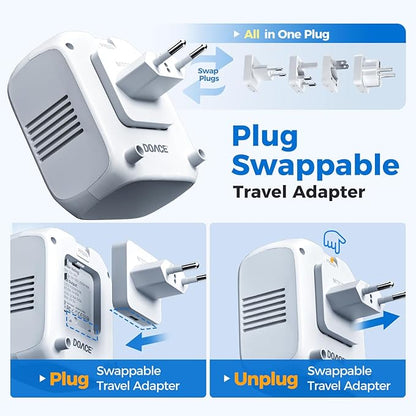 2000W Voltage Converter US to Europe - DOACE 220V to 110V Converter for European Travel, Power Converter Adapter Combo with 2 PD/QC & UK/AU/US/IT/European Travel Plug Adapters for Hair Dryer Phone
