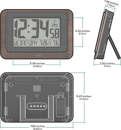 La Crosse Technology 513-17907-INT Digital Atomic Clock with Temperature - Walnut/Black