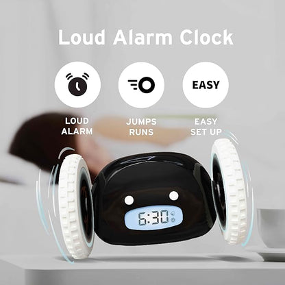 CLOCKY Extra Loud Alarm Clock for Heavy Sleepers on Wheels Rolls Runs Away Vibrating, Easy to Set Super Smart Snooze Digital Bed Shaker Alarm Clock Funny Gift for Adults Kids Teens Bedrooms (Black)