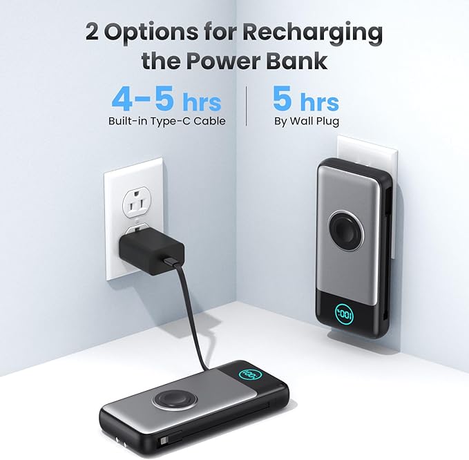 Portable Charger 26800mah for iPhone with Built-in Cables & AC Wall Plug,6-in-1 USB C Power Bank with iWatch Charger,25W PD Fast Charging Battery Pack for iPhone16/15/14/ 13/12,Android,Apple Watch etc