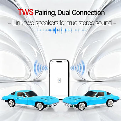 WSTER Retro American Style car Bluetooth Speaker, Portable Wireless Outdoor Speaker, TWS Stereo, Support USB/TF/AUX, Party Bluetooth Speaker with Microphone,Classic car Gifts for Men(Blue)