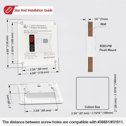 RV Carbon Monoxide and Propane Detector, 2 in 1 Dual CO/LP Gas Alarm,Replace The Old 31011,100dB Loud Alarm,12V DC for Motorhome Travel Trailer, Motor Coach, Truck Camper (R503 Flush Mount-White)