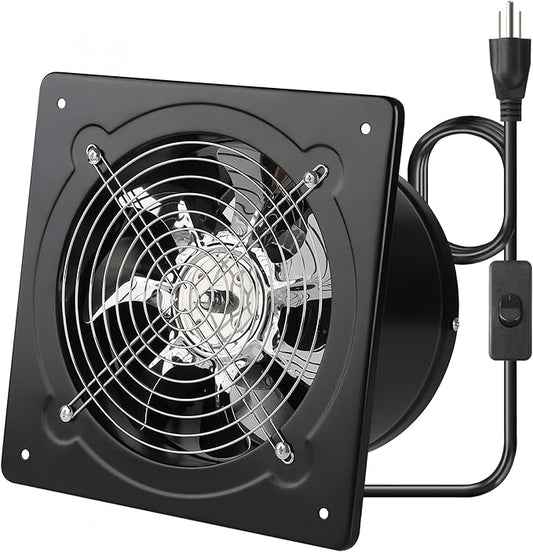 Aydomer 8 Inch Exhaust Fan Metal Ventilation Fan With Switch Window And Wall Mounted Extractor Warehouse Fan With Check Valve For Kitchen, Attic, Garage(Black)