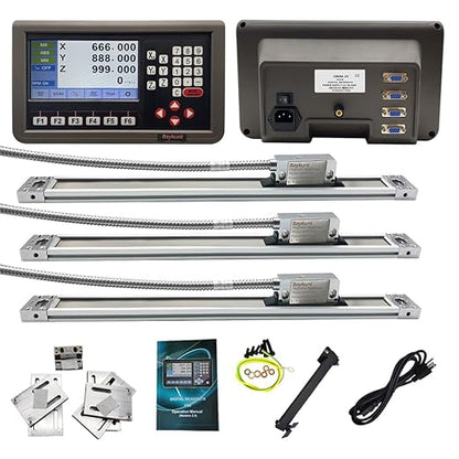 Baykunl 3 Axis Digital Readout DRO Display KIT 16" x 32" x 18" Travel Length High Accuracy IP67 5um 420mm+820mm+470mm Travel Magnetic Scale for Mill Milling Machine Tool RPM Function Included