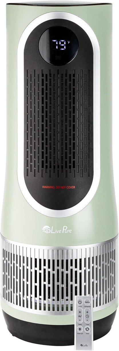 LivePure 3-in-1 LP520 Clean Heat Air Purifier & Electric Heater – Oscillating Portable Heater with 2 Heat Modes and Air Filtration – Heater for Indoor Use in Bedrooms, Home Office & Apartments, Sage