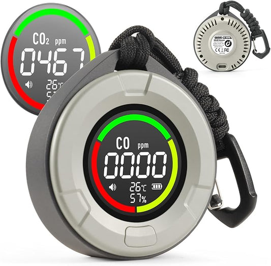 GasDoc DS-100PRO Portable CO & CO2 Detector for Travel, 4-in-1 Magnetic Carbon Monoxide and Carbon Dioxide Detector, Audible & Visual Alarm, 3-Day Standby, CO & CO2 Monitor for Home, Tent, RV