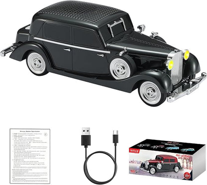 WS-1934 Retro Classic Car Bluetooth Replica Speaker – Wireless HD Sound with FM Radio,TWS Stereo,LED Party Lights,Built-in Microphone Hands-Free Call, Surprise Portable Gift for Party Use(Black)