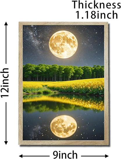 URVIP LED Glowing Photo Frame, 3D Starry-Sky Blue Moon Wall Art, 9x12 Inches Dimmable Light Up Light Painting for Bedroom, Unique Aesthetic Decor, Great Birthday Gift for Women Men