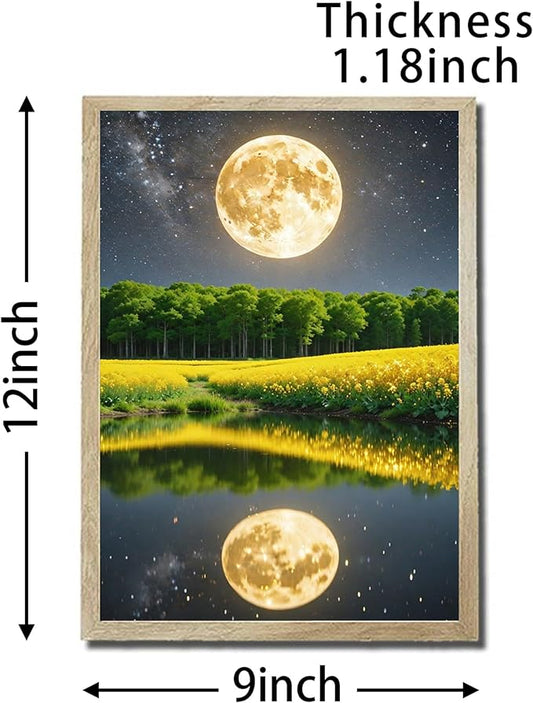 URVIP LED Glowing Photo Frame, 3D Starry-Sky Blue Moon Wall Art, 9x12 Inches Dimmable Light Up Light Painting for Bedroom, Unique Aesthetic Decor, Great Birthday Gift for Women Men