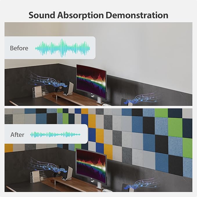 Amantech 12 Pack Acoustic Panels Self Adhesive Sound Proof Foam, High Density Sound Acoustic Panel, 12X12X0.4 Inch Square Panels in Home, Office, Reccording Room, Studio,and More(Orange-Red)