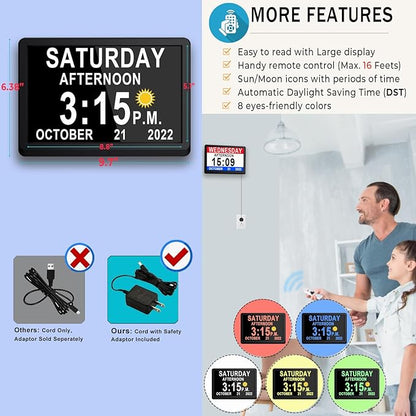 Véfaîî 11.5 Inch Extra Large Digital Clock with 19 Alarms, Auto DST & Dimming for Wall and Table, Calendar for Dementia Seniors, Custom Reminders &Task Alert -Perfect Organizer for Home &School