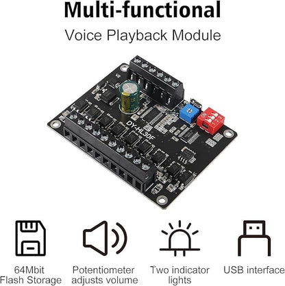 AITIAO 1PCS 30W Voice Playback Module, DC 9-24V Sound Module Music Player Voice Broadcast Device 9 Trigger Interfaces 8 I/O Trigger Modes Built-in 64Mbit Flash Storage