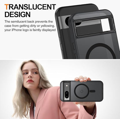Magnetic for Google Pixel 8a Case, [Military Grade Drop Protection] [Compatible with MagSafe] Shockproof Slim Translucent Matte Anti-Slip for Women Girls Men Case, Black
