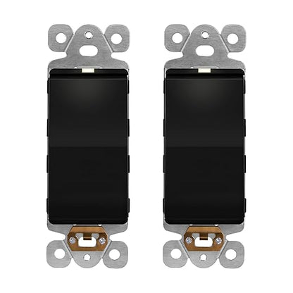 LIDER Minimalist Design Matte Finish Lighted Decorator Switch, Frameless Paddle Light Switch with Locator Light, Grounding Screw, 15A 125V, UL Listed, LS15-1P-BK2P, Black, 2 Pack