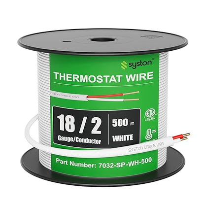 Syston 18/2 Thermostat Doorbell HVAC Heating Control Cable Wire, 18 AWG 2 Conductors 100% Solid Copper Conductors CL3R/FT4/CMR Riser-Rated, UV Resistant RoHS for Low Voltage Applications Use