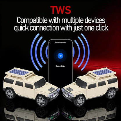 WSTER Solar Off-Road Car Bluetooth Speaker – HD Stereo Sound with TWS Pairing, TF/USB Playback, Portable Bluetooth Car Speaker for Home Audio, Outdoor Use & Retro Gifts for Men (Beige)